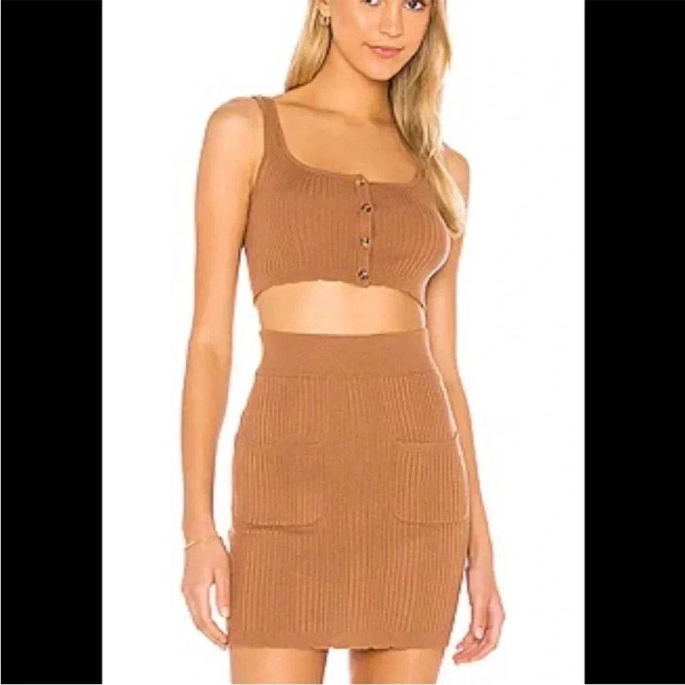 Revolve Majorelle Zena tan knit skirt